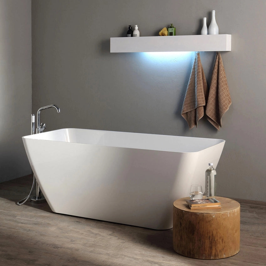 Vasca da bagno moderna freestandig in marmo resina squadrata bianca 159cm Badok Sliva