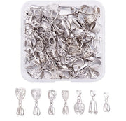 Accessori per gioielli - 48 pezzi - chiusura a molla - grucce - connettore argentato - inclusa scatola di conservazione - 8 stili