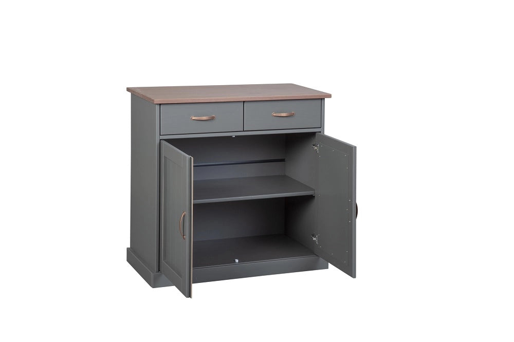 MOBILE SOGGIORNO CREDENZA BUFFET LUZERNA 2 ANTE + 2 CASSETTI 90x45x86H PINO MASSELLO VERNICIATO AD ACQUA GRIGIO E MARRONE SEPPIA