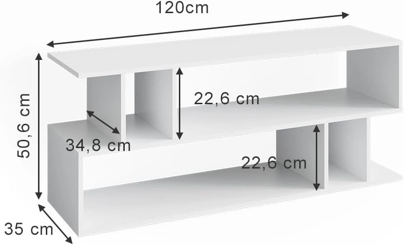 Mobile tv Karel, Bianco, 120 x 50.6 cm, adatto come supporto TV con ripiani aperti