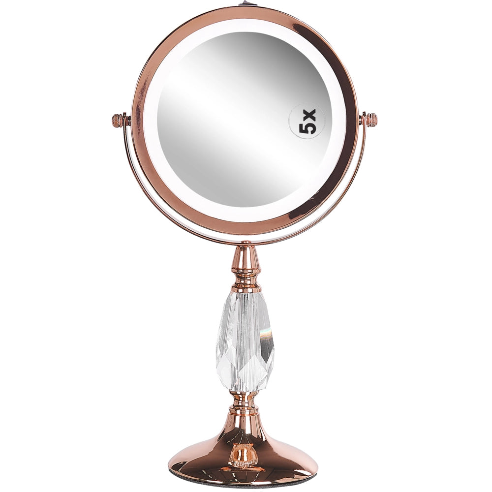 Specchio da tavolo double face per trucco a LED metallo rosa dorato ø 18 cm 1x / 5x