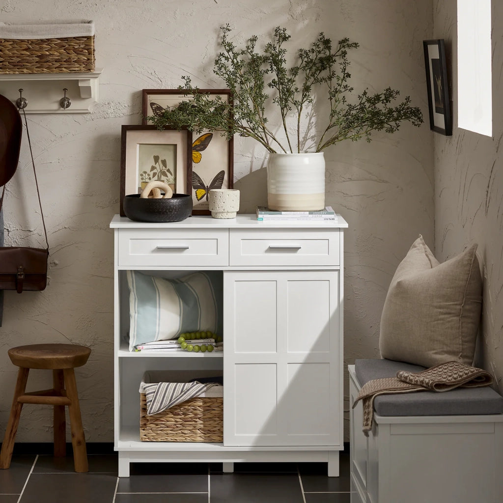 Credenza Con Ante Scorrevoli, Mobile Da Cucina, Armadio Da Soggiorno, Buffet Bianco 80x40x85cm FSB84-W SoBuy