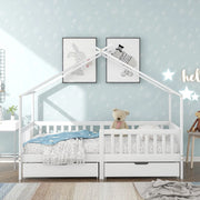Letto Casetta per Bambini con 2 Cassetti e Rete a Doghe ¨C MINIMAL ¨C Legno Massello Bianco 90x200