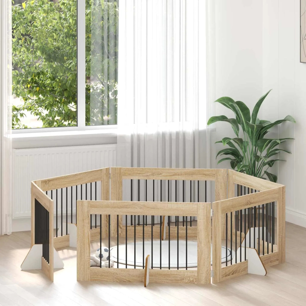 Cancello per cani con supporti 6 pcs Rovere Sonoma 100 x 60 cm 892122
