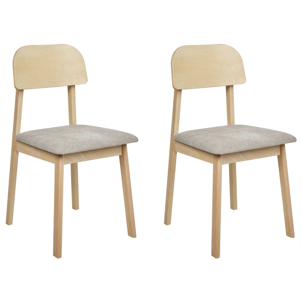 Set di 2 sedie da pranzo Struttura in legno di gomma chiaro Seduta in tessuto poliestere taupe Senza braccioli Design retrò