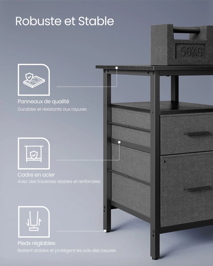 Scrivania angolare con multipresa 120 x 150 x 76 cm scrivania per computer con supporto per monitor scrivania da gaming a LED 2 cassetti 2 porte USB facile da montare nero 12_0004625
