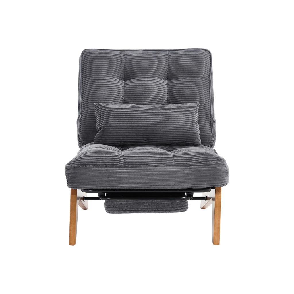OKWISH Poltrona Relax in Velluto a Coste, Schienale Regolabile con Cuscino Lombare e Gambe in Legno, Grigio Scuro