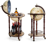 Portavino a Mappamondo, Portabottiglie a Forma di Mappamondo, Scaffale per Vino con Ruote,Porta Liquori Stile Retrò, Supporto per Bottiglia in Legno, 88 x 45 x 45cm