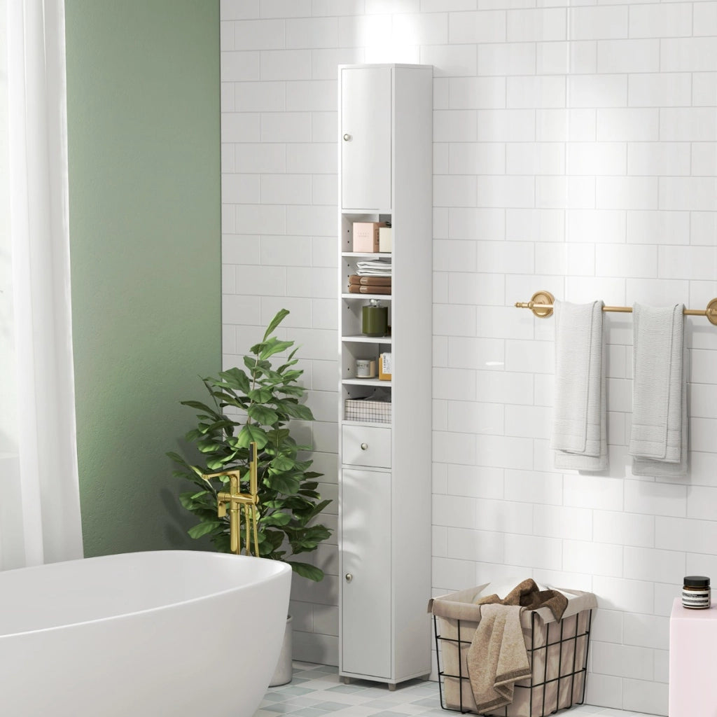 Mobile colonna da bagno con 2 ante 1 cassetto e 5 ripiani regolabili-Colonna bagno da terra salvaspazio Bianco