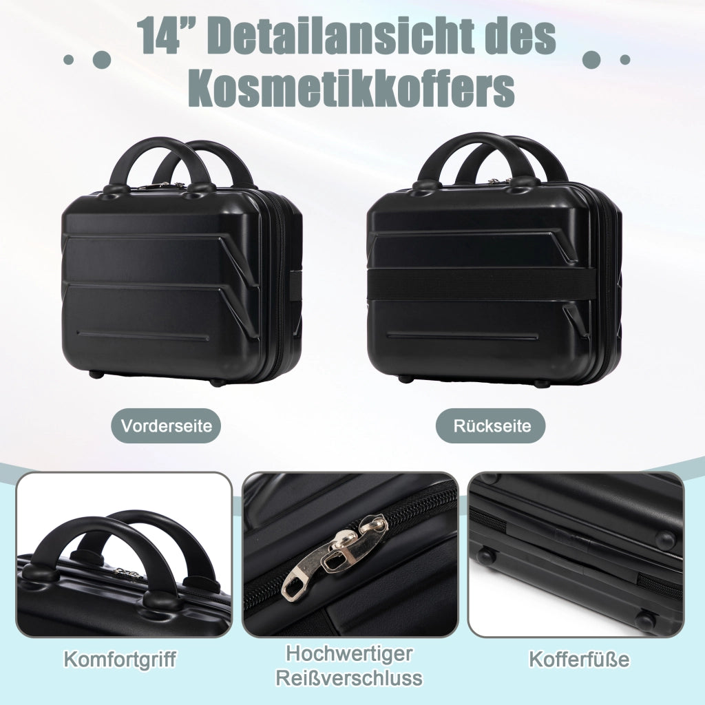 Set di 2 valigie girevoli in ABS da 14"/19" con lucchetto a combinazione e trousse da 14" (Nero)