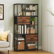 Libreria/scaffale contenitore con 2 cassetti in tessuto, 9 scomparti aperti, struttura in acciaio, Rustic Brown