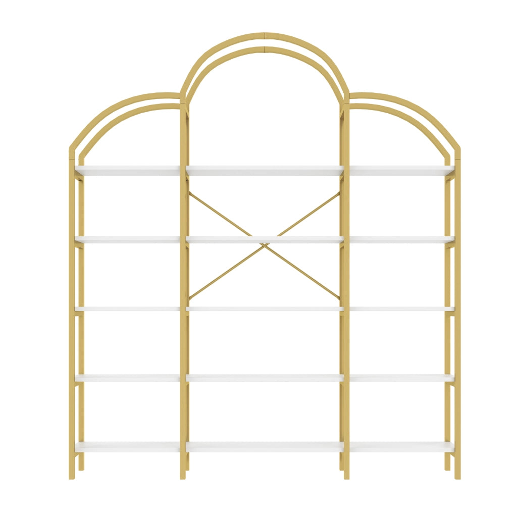 Mobiletto 170x26x190 cm in Acciaio e MDF con 5 Ripiani, Design Nuvola, Colori Oro e Bianco