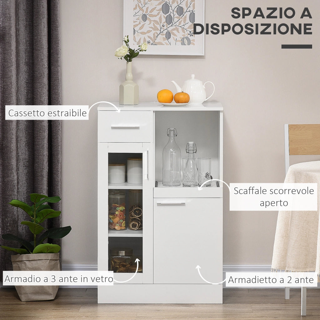 EasyComfort Credenza Moderna con Armadietti e Cassetto in Legno e Vetro, 60x40x95cm, Bianco