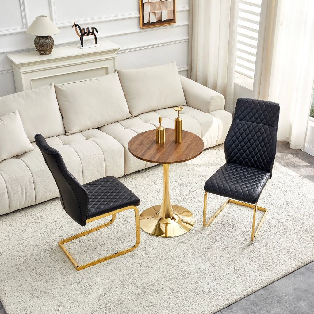 Tavolo da pranzo set per 2 persone con 2 sedie in pu e metallo piano rotondo in mdf effetto noce nero e oro