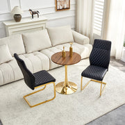Tavolo da pranzo set per 2 persone con 2 sedie in pu e metallo piano rotondo in mdf effetto noce nero e oro