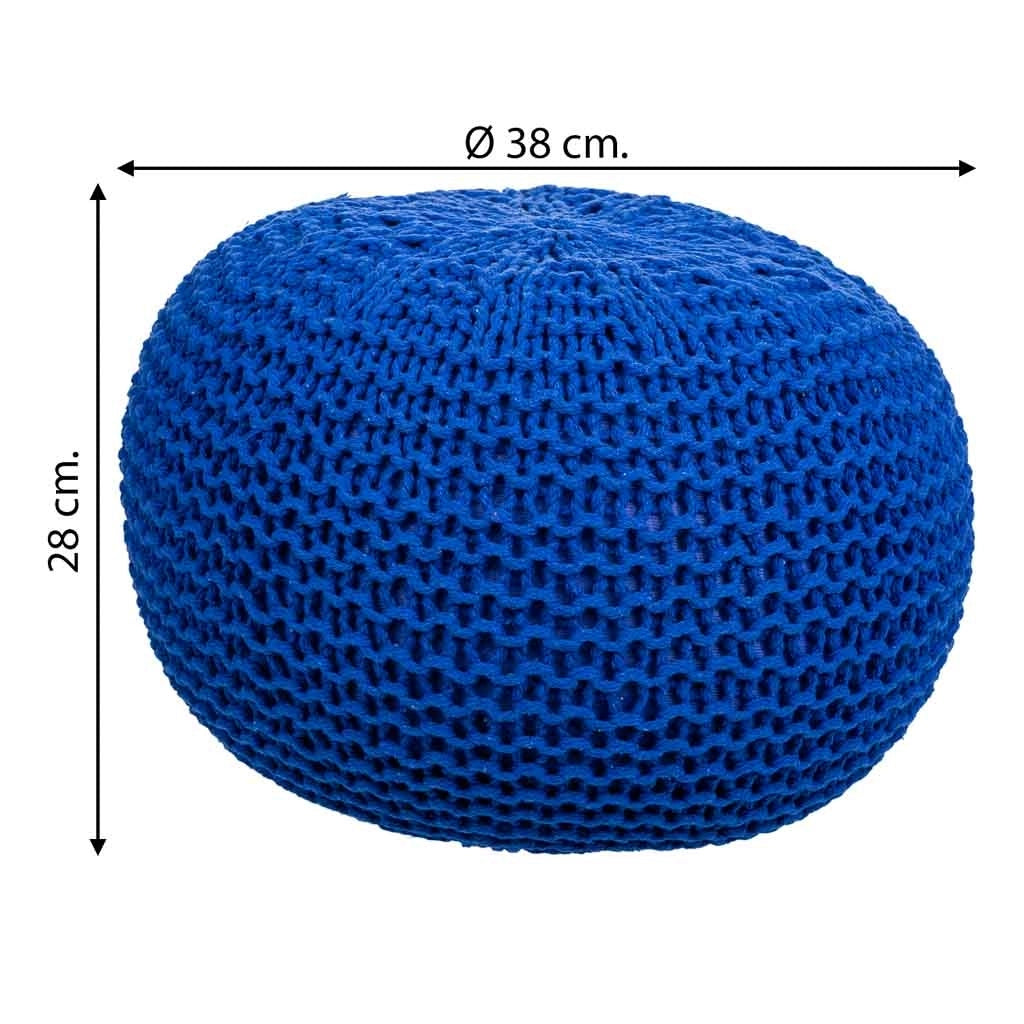 Pouf in cotone intrecciato blu 38x38x28h