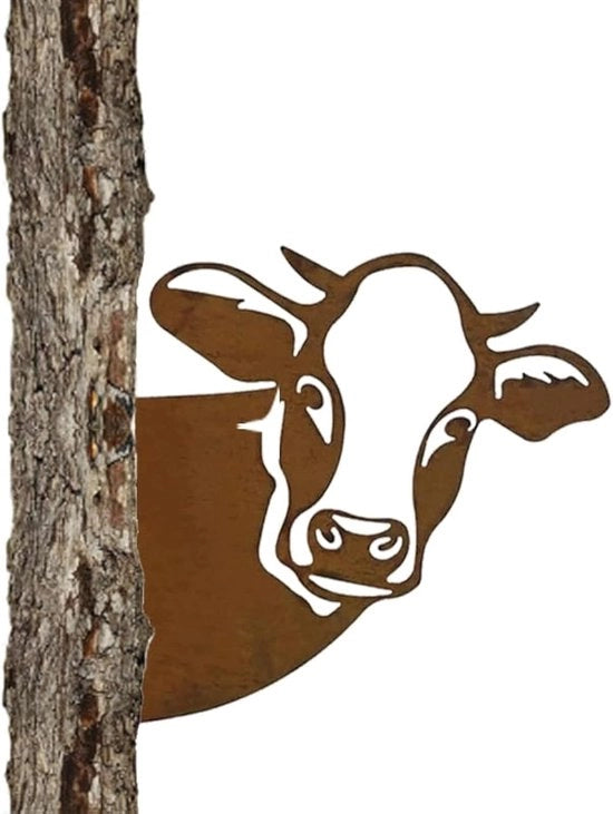 Decorazione da bagno e da giardino con testa di mucca in metallo rossiccio - 1 pezzo