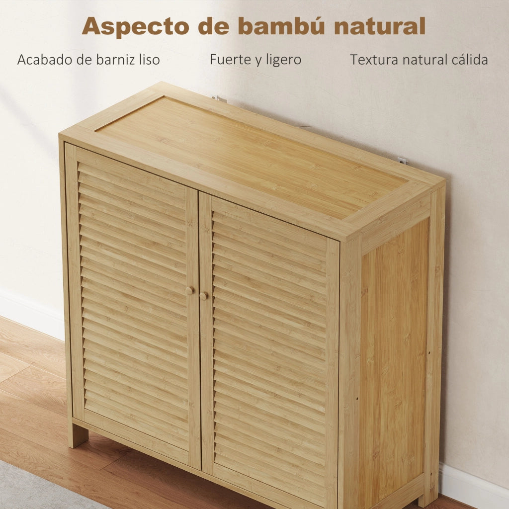 Armadio per Scarpe in Bamb¨´ ¨C Zephmum ¨C Porte a Persiana, Capacit¨¤ 14 Pares, Natural
