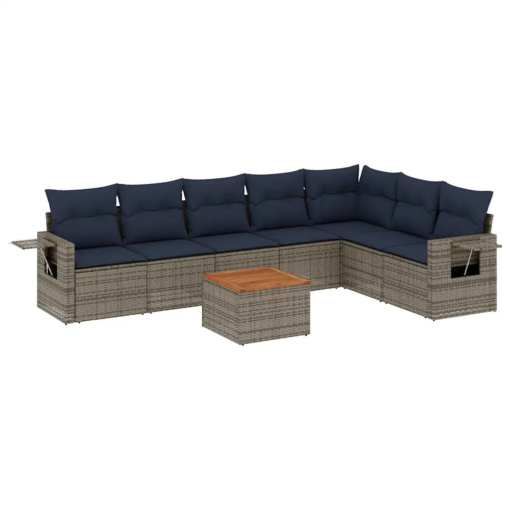 Set Divani da Giardino 8 pz con Cuscini Grigio in Polyrattan 3224598
