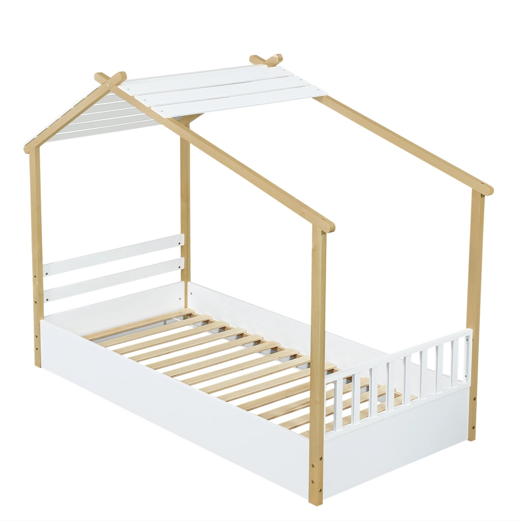 Letto Singolo per Bambini in Legno Pino ¨C MINIMAL ¨C Bianco/Naturale 90x190