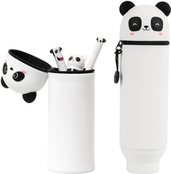 Etui in Silicone con Disegno di Panda - Base Rilasciabile - Borsa di Ricarico - Scuola - Dimensioni 6,5 x 20/23,5 cm