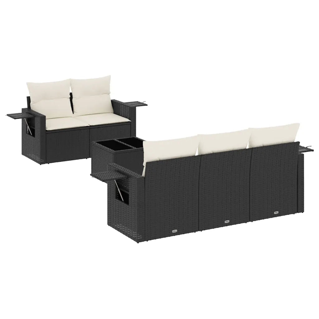 Set Divano da Giardino 6 pz con Cuscini Nero in Polyrattan 3252233