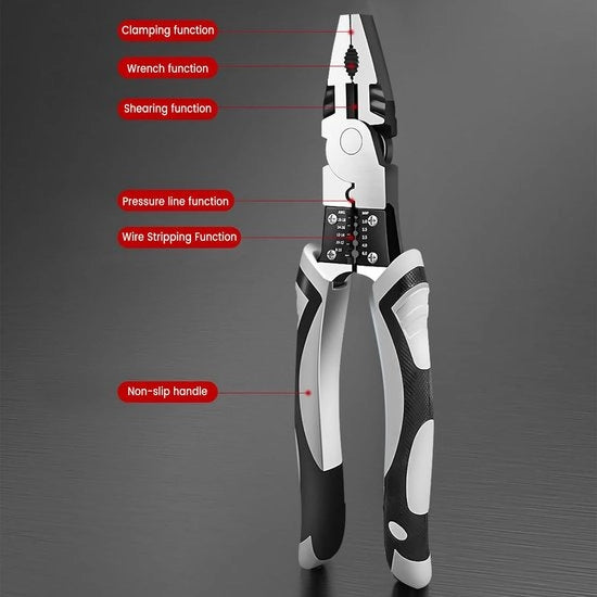 Combinatietang 9 in 1, tang con struttura a vite, 225 mm, carico torsionale, per serrare, supporto per chiodi, svincolo, avvitamento, avvolgimento, staccio, staccio e tirare