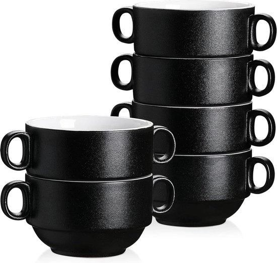 Set di ciotole per zuppa a 6 pezzi con manico - 400 ml ciotola per zuppa con bordo