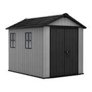 Newton + 759/975 - Casetta da Giardino 287x246x230 cm 2 Ante per deposito attrezzi finitura effetto legno Evotech+ in Resina Grigio e Nero