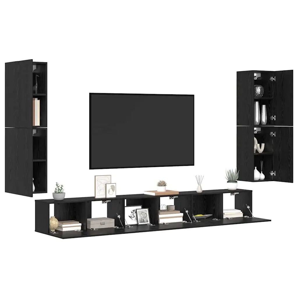 Unità TV Montaggio a parete 4 pcs Rovere Nero Legno multistrato 3393277
