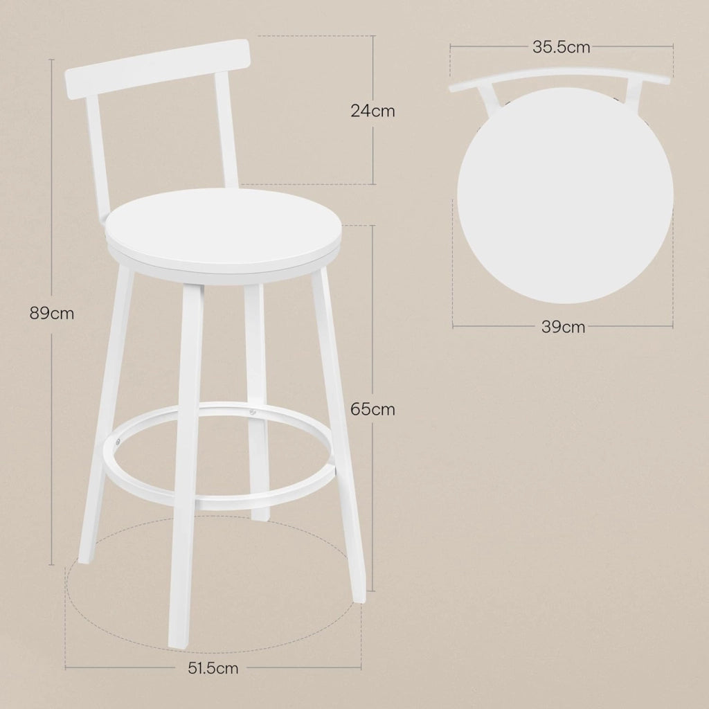 Sgabelli Cucina Set di 6, Sgabelli da Bar per Colazione, con Poggiapiedi e Schienale, Struttura in Metallo, Bianco