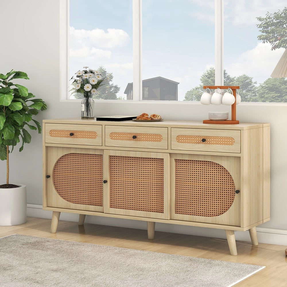 Credenza legno con ante scorrevoli, cassetti e ripiani ¨C MINIMAL ¨C 140 cm