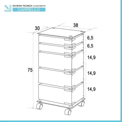 Carrello bagno trasportabile in acciaio cromato con 5 cassetti girevoli