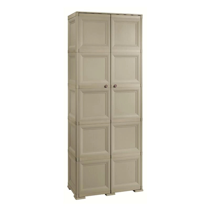 ARMADIO 2 ANTE TAUPE 79X43X203 CM CON 6 SCOMPARTI E VANO PORTASCOPA – MOBILE ALTO ORGANIZZAZIONE CASA PER INGRESSO E LAVANDERIA