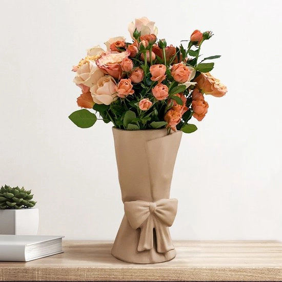 Vaso ceramico con disegno a strisce, 24,5 cm, beige caldo moderno boho vaso, vaso decorativo estetico per fiori freschi, pampas, per la camera da letto, la sala da pranzo, la decorazione da tavola, la decorazione di interni