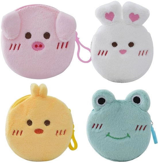 Portafoglio per bambini in peluche - 4 pezzi - con motivi divertenti - formato compatto 11 x 12 cm - ideale per monete e biglietti da visita