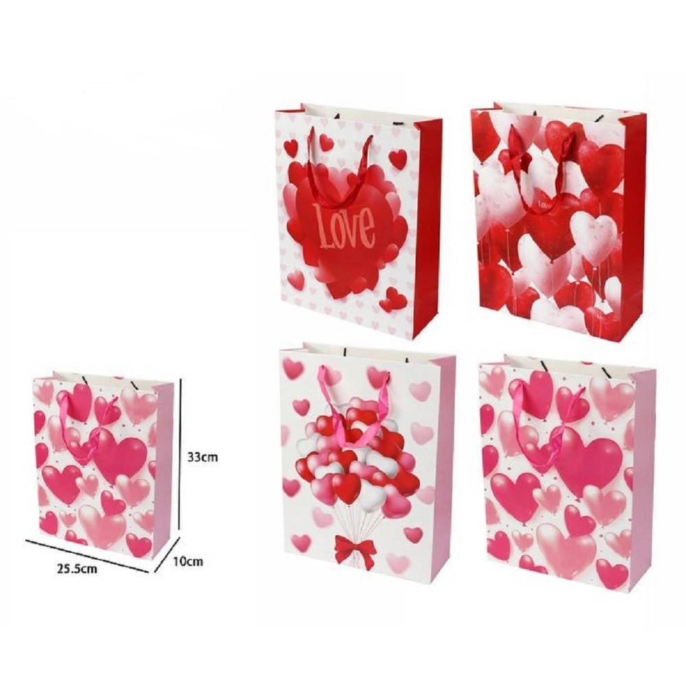 Trade Shop - Set 6 Buste Regalo Per San Valentino Cuori 25.5x33x10 Cm 71092 Modelli Assortiti -
