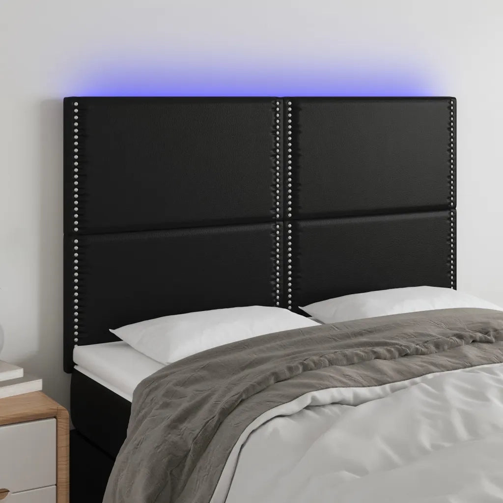 Testiera | Testata a LED Nera 144x5x118/128 cm in Similpelle