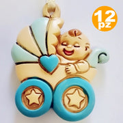 Trade Shop - Bomboniere Carrozzina Azzurro Passeggino Ceramica Appendino X Battesimo Nascita -