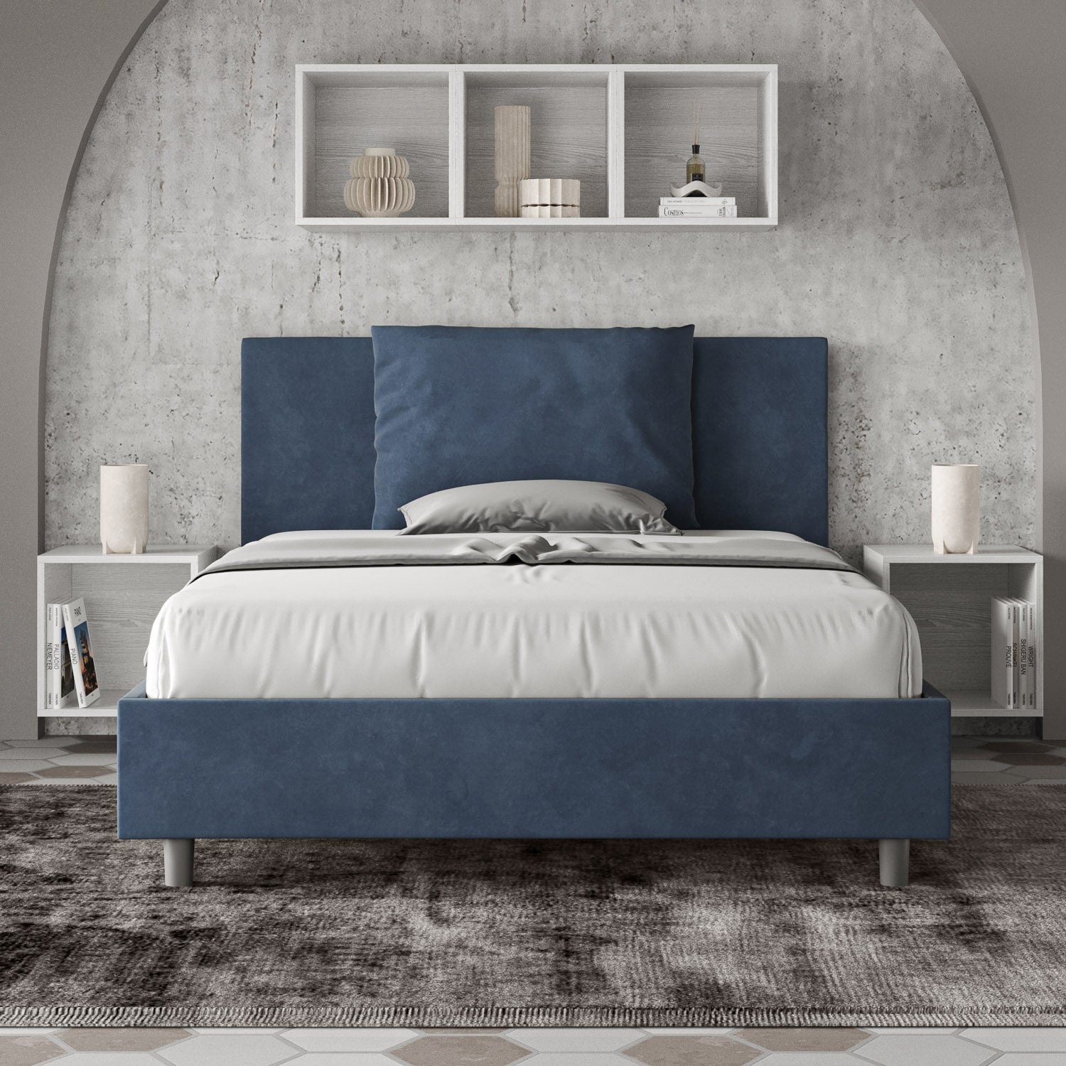 Letto Matrimoniale Francese 140x210 cm Senza Rete Antea Blu