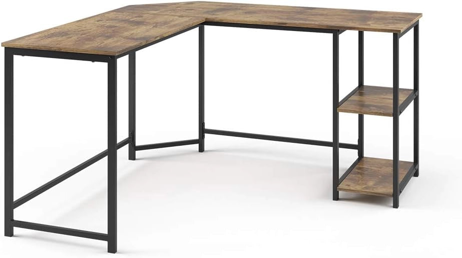 Scrivania angolare Fyrk, Legno antico, 138 x 50 cm, con ripiani aperti per una conservazione salvaspazio