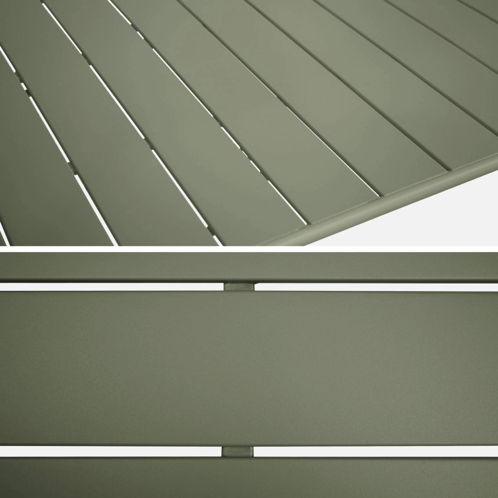 Set tavolo da giardino in acciaio con 6 sedie pieghevoli, 140cm, verde