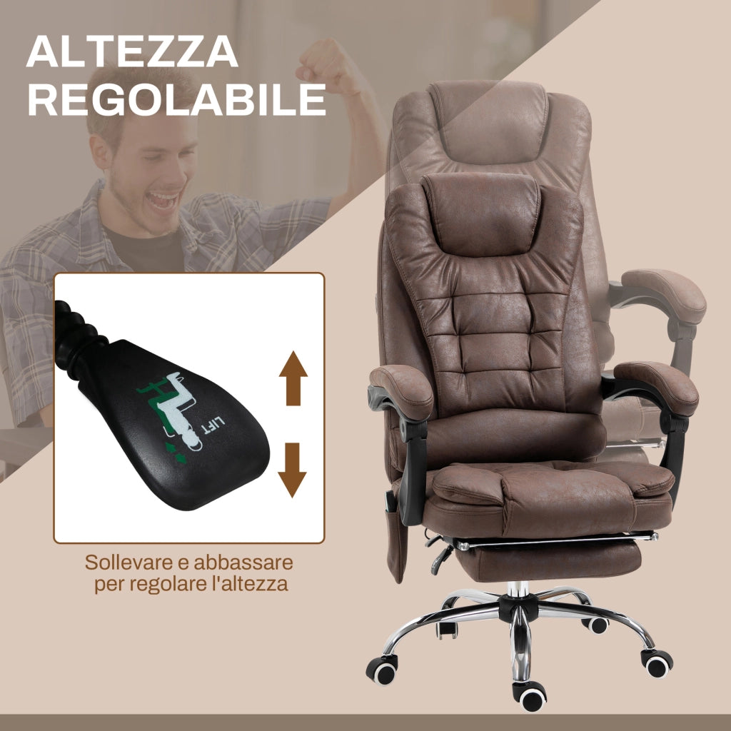 Poltrona da Ufficio 65x70x111-119 cm con Telecomando e 6 Punti di Massaggio in Microfibra Marrone