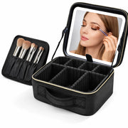 Borsa Nera Porta Trucchi con Led Specchio ed Illuminazione Organizer Scomparti