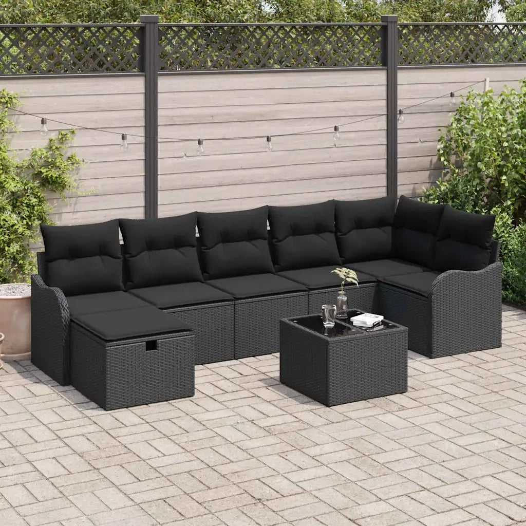 Set Divano da Giardino con cuscino 8 pcs Nero Poly Rattan 3360344