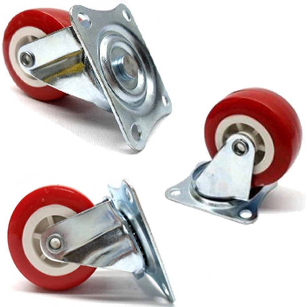 Trade Shop - 4 Ruote In Gomma Ricambio Per Carrello Mobili Con Piastra Girevole Rosso 40mm -