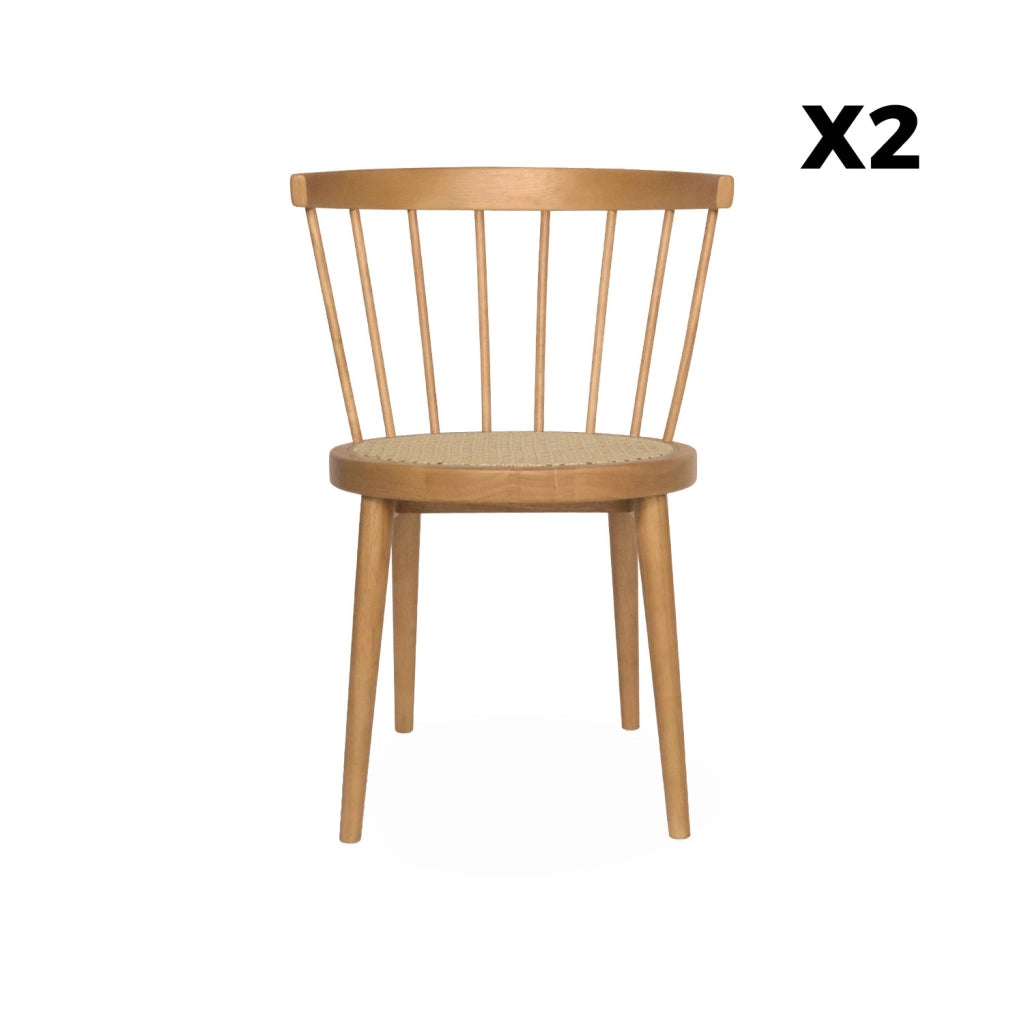 Set di 2 sedie in legno e rattan intrecciato, stile vimini, marrone