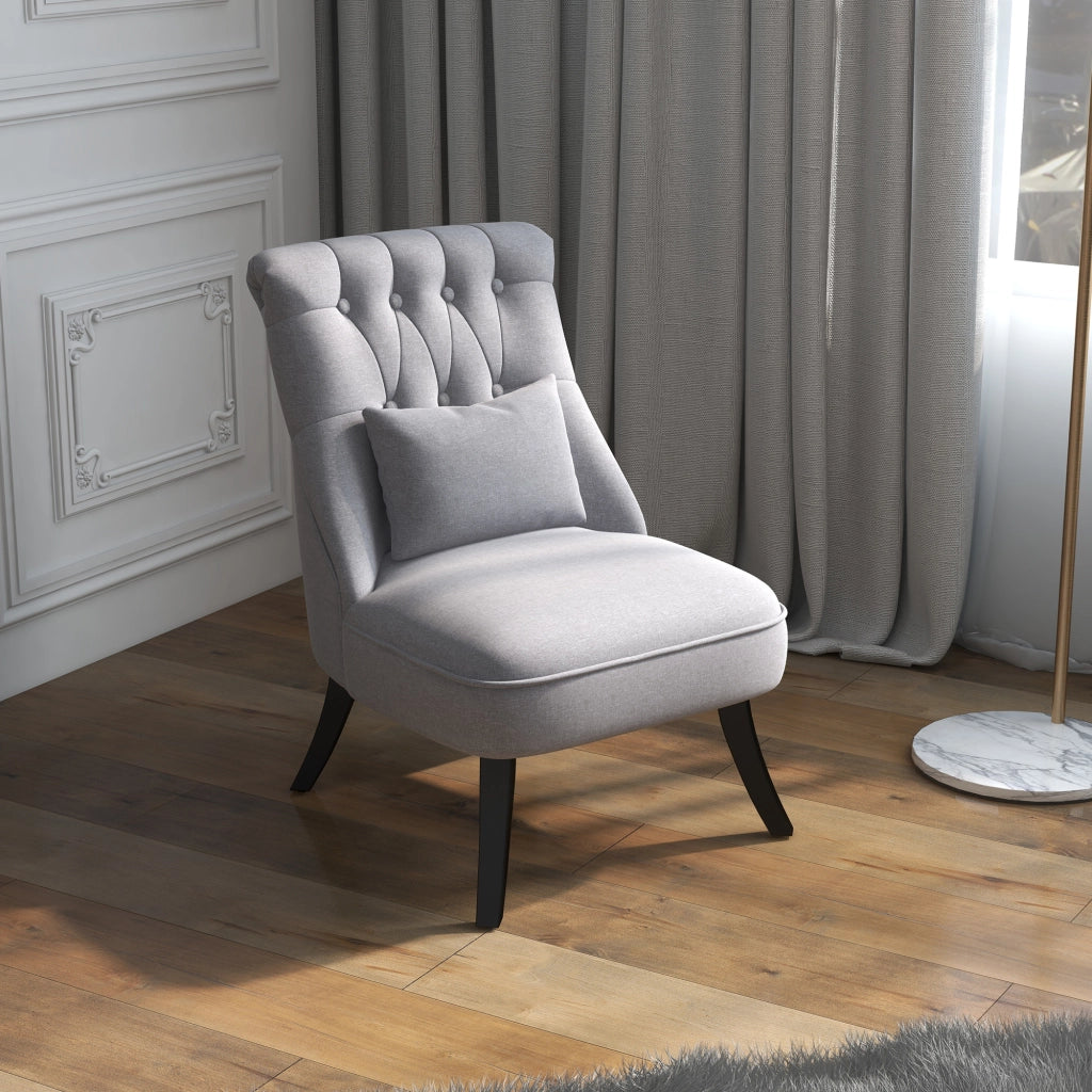 Poltrona relax imbottita in lino grigio, stile vintage, 52,5x69x77 cm