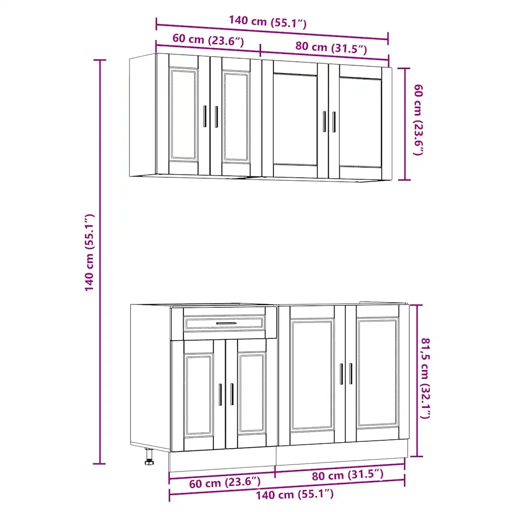 Set Mobili da Cucina 4 pz Kalmar Legno Vecchio in Truciolato