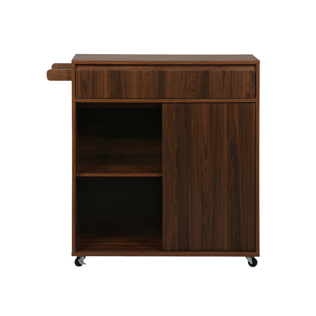 Carrello da cucina in legno decorato con 1 cassetto, 80cm, noce
